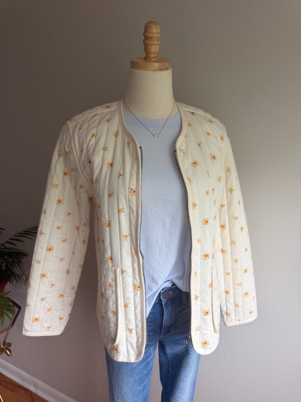 NEVER WORN Madewell Quilted Jacket Ivory Daisy Floral Print Full Zip - Picture 3 of 15